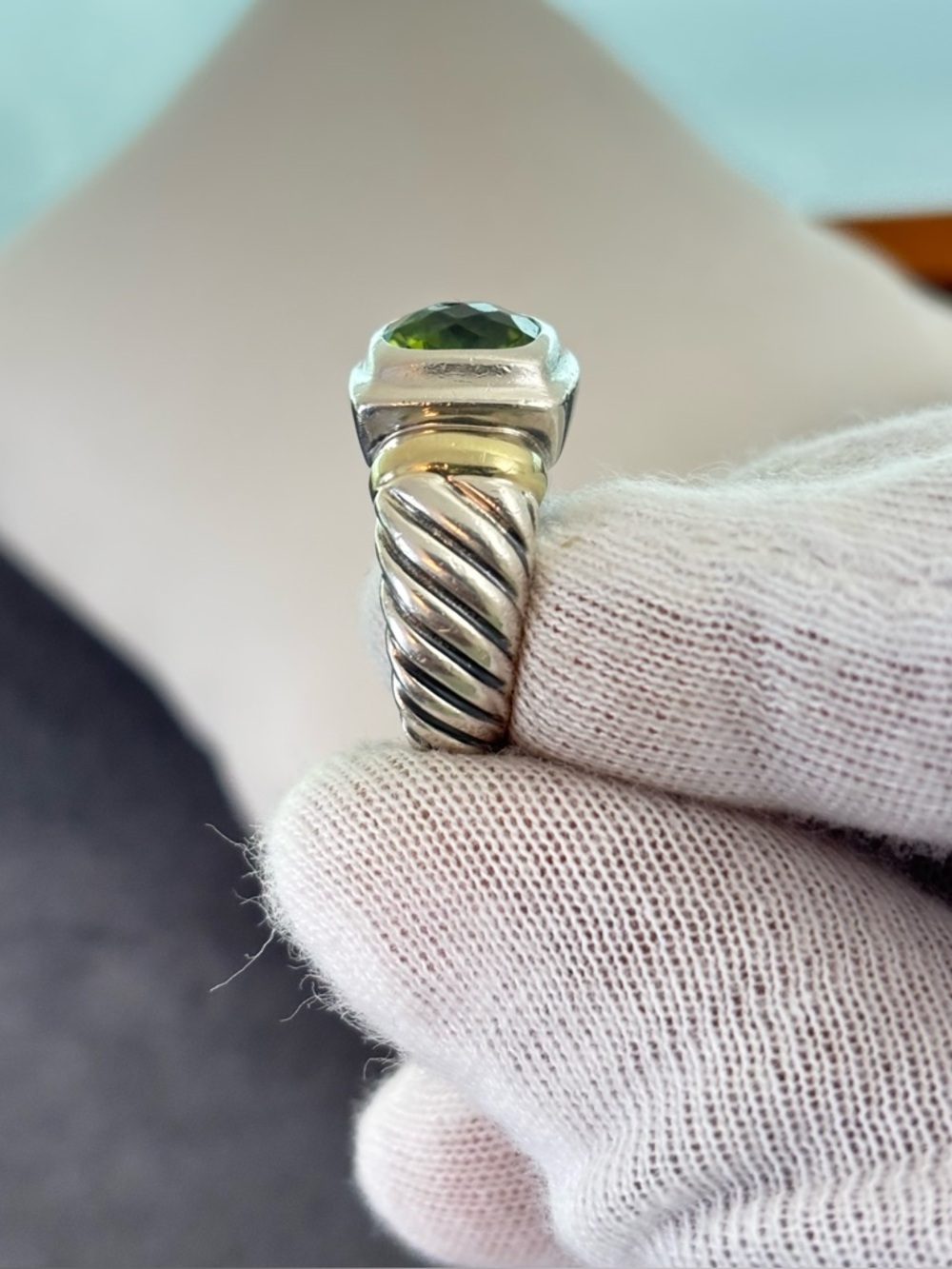David Yurman 925 & 14k Gold Albion Ring with Peridot 6 - Picture 8 of 10